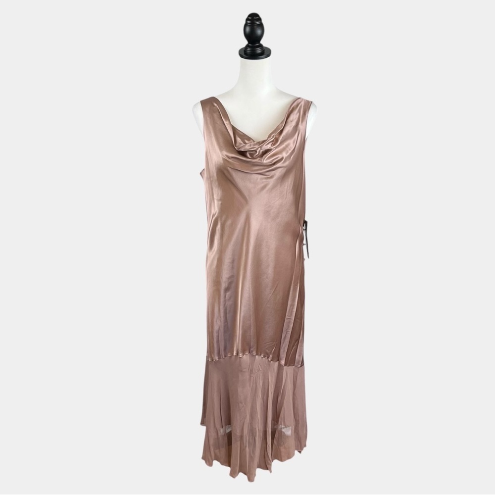 jonathan martin Satin Cowl Neck Midi Dress in Dusty Rose